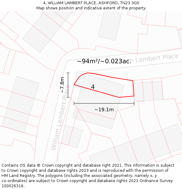 4, WILLIAM LAMBERT PLACE, ASHFORD, TN23 3GX: Plot and title map