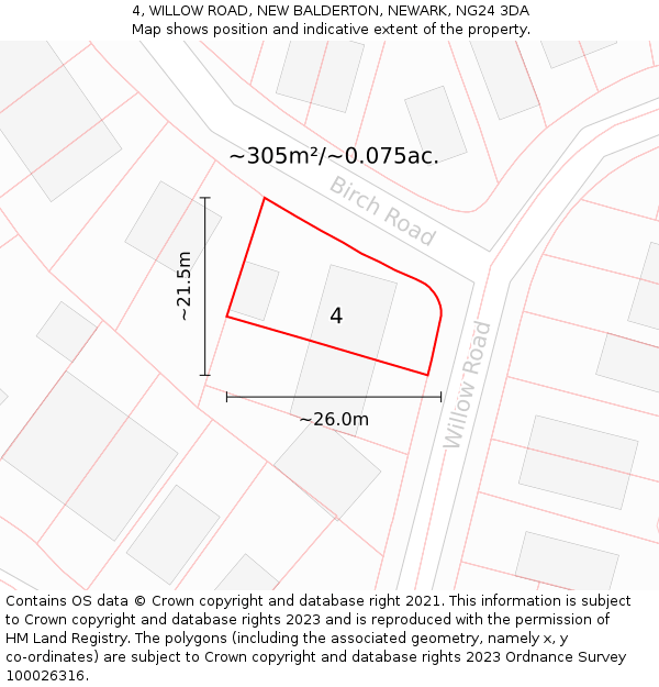 4, WILLOW ROAD, NEW BALDERTON, NEWARK, NG24 3DA: Plot and title map