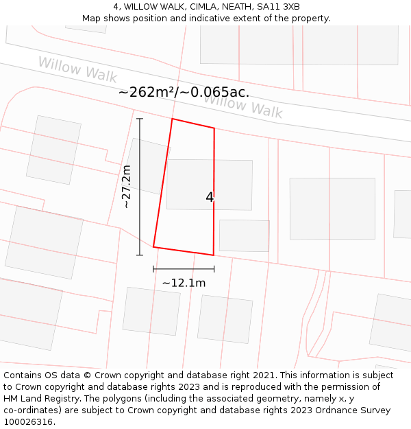 4, WILLOW WALK, CIMLA, NEATH, SA11 3XB: Plot and title map