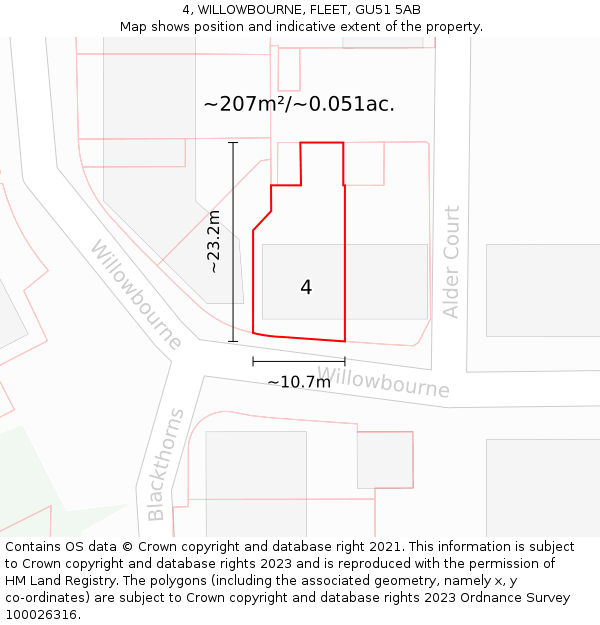 4, WILLOWBOURNE, FLEET, GU51 5AB: Plot and title map