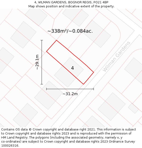 4, WILMAN GARDENS, BOGNOR REGIS, PO21 4BP: Plot and title map