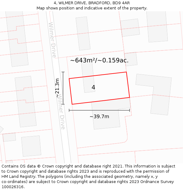 4, WILMER DRIVE, BRADFORD, BD9 4AR: Plot and title map