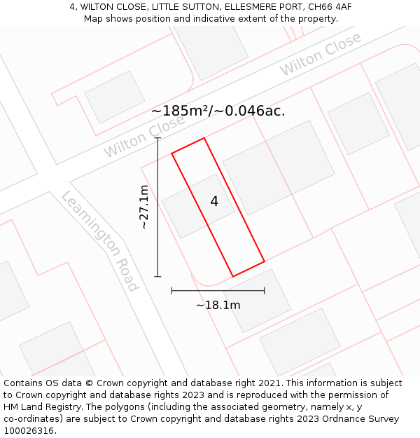 4, WILTON CLOSE, LITTLE SUTTON, ELLESMERE PORT, CH66 4AF: Plot and title map