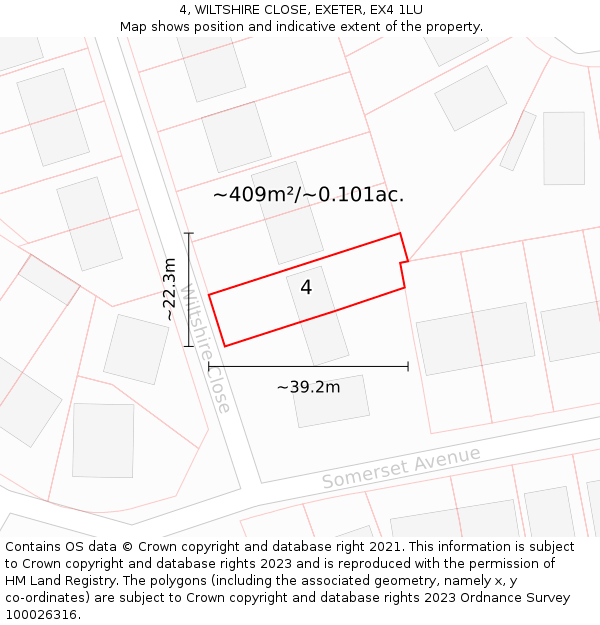 4, WILTSHIRE CLOSE, EXETER, EX4 1LU: Plot and title map