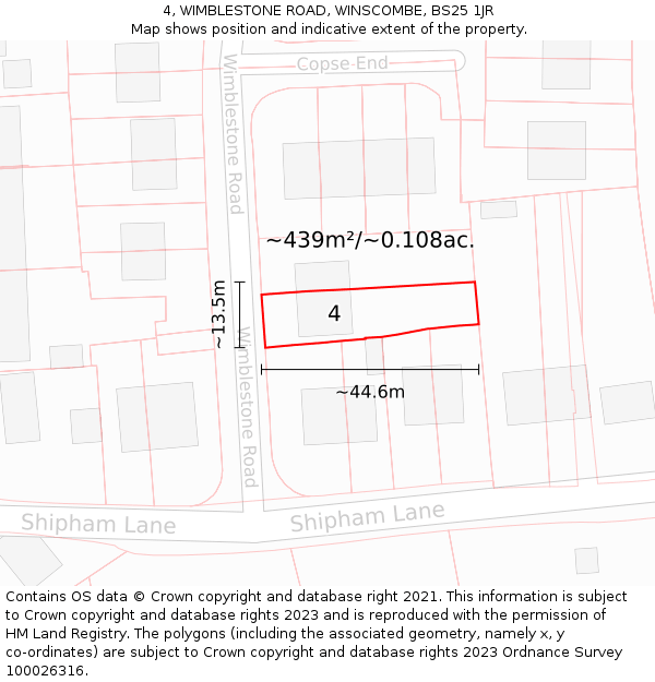 4, WIMBLESTONE ROAD, WINSCOMBE, BS25 1JR: Plot and title map