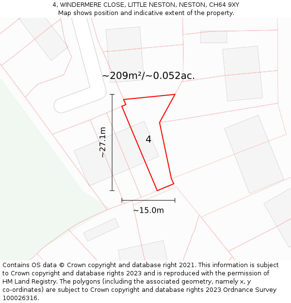 4, WINDERMERE CLOSE, LITTLE NESTON, NESTON, CH64 9XY: Plot and title map