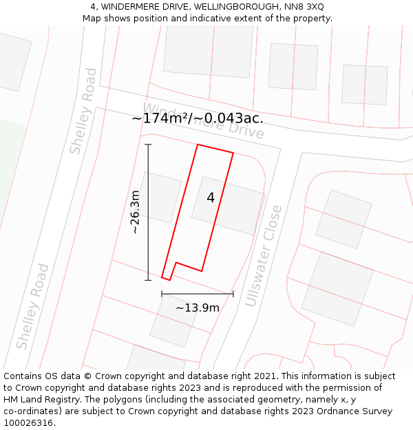 4, WINDERMERE DRIVE, WELLINGBOROUGH, NN8 3XQ: Plot and title map