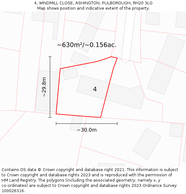 4, WINDMILL CLOSE, ASHINGTON, PULBOROUGH, RH20 3LG: Plot and title map