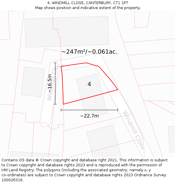 4, WINDMILL CLOSE, CANTERBURY, CT1 1PT: Plot and title map