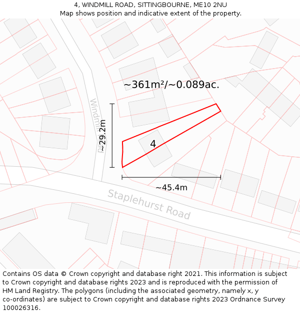 4, WINDMILL ROAD, SITTINGBOURNE, ME10 2NU: Plot and title map