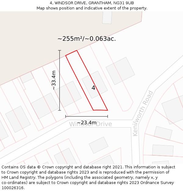 4, WINDSOR DRIVE, GRANTHAM, NG31 9UB: Plot and title map