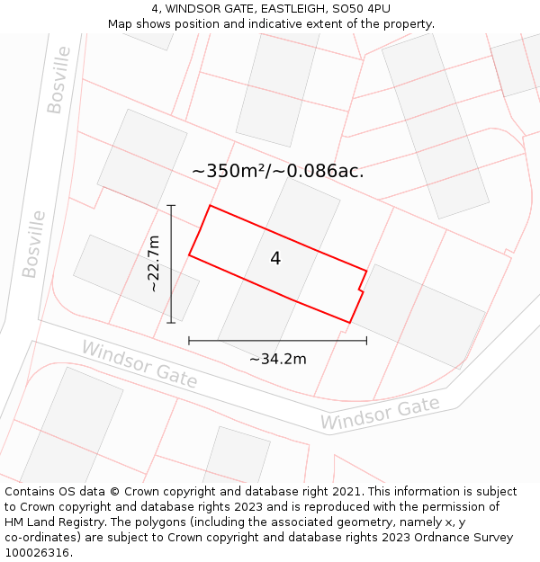 4, WINDSOR GATE, EASTLEIGH, SO50 4PU: Plot and title map