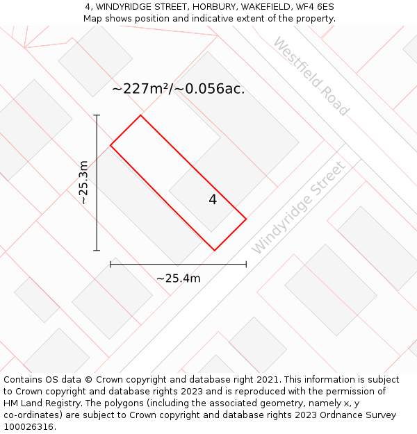 4, WINDYRIDGE STREET, HORBURY, WAKEFIELD, WF4 6ES: Plot and title map