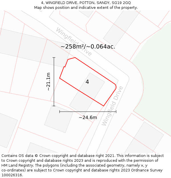 4, WINGFIELD DRIVE, POTTON, SANDY, SG19 2GQ: Plot and title map