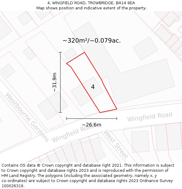 4, WINGFIELD ROAD, TROWBRIDGE, BA14 9EA: Plot and title map