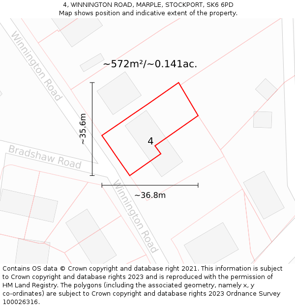 4, WINNINGTON ROAD, MARPLE, STOCKPORT, SK6 6PD: Plot and title map