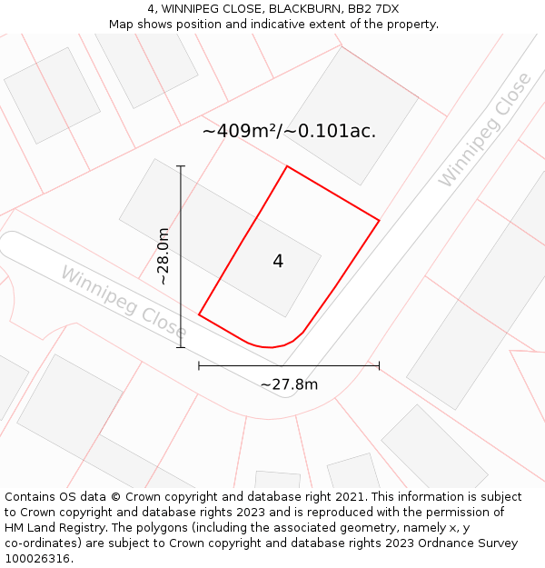 4, WINNIPEG CLOSE, BLACKBURN, BB2 7DX: Plot and title map