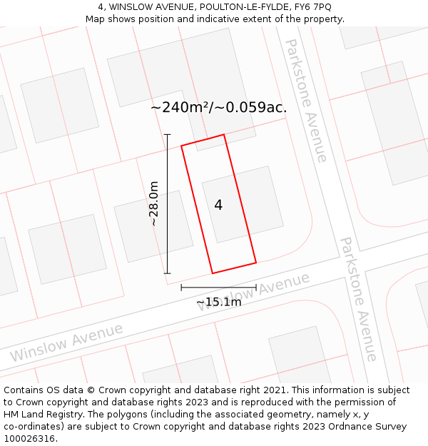 4, WINSLOW AVENUE, POULTON-LE-FYLDE, FY6 7PQ: Plot and title map