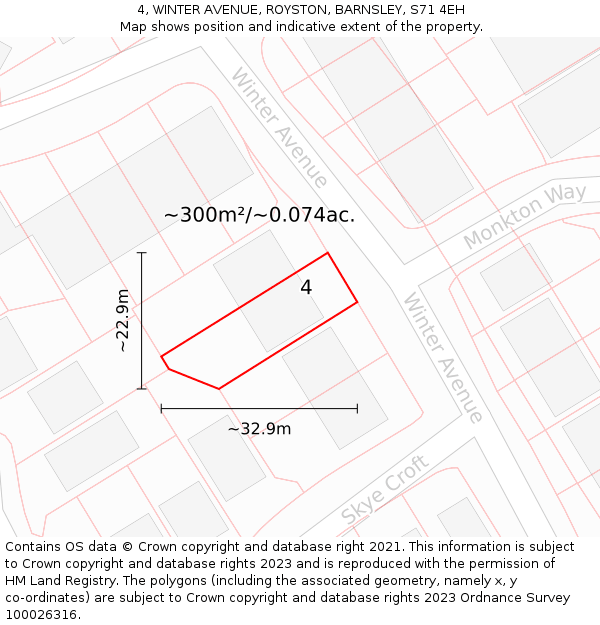 4, WINTER AVENUE, ROYSTON, BARNSLEY, S71 4EH: Plot and title map