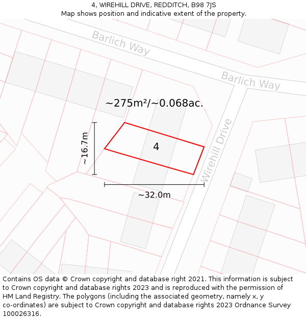 4, WIREHILL DRIVE, REDDITCH, B98 7JS: Plot and title map