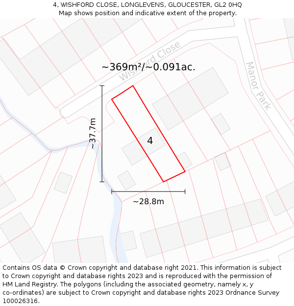 4, WISHFORD CLOSE, LONGLEVENS, GLOUCESTER, GL2 0HQ: Plot and title map