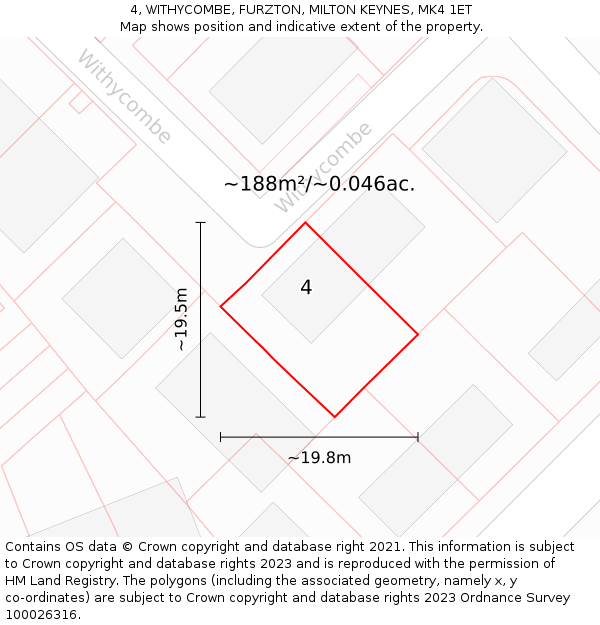 4, WITHYCOMBE, FURZTON, MILTON KEYNES, MK4 1ET: Plot and title map