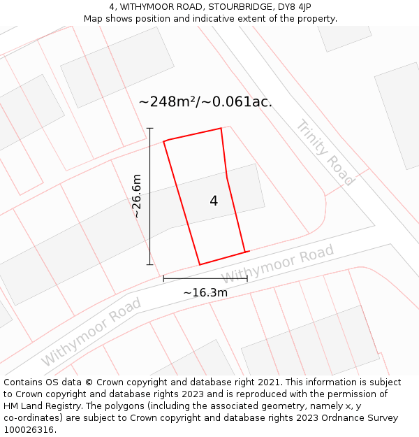 4, WITHYMOOR ROAD, STOURBRIDGE, DY8 4JP: Plot and title map