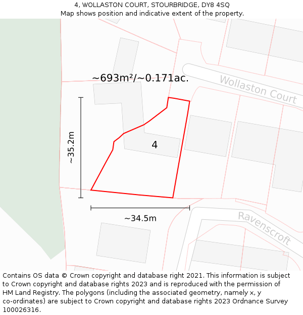 4, WOLLASTON COURT, STOURBRIDGE, DY8 4SQ: Plot and title map