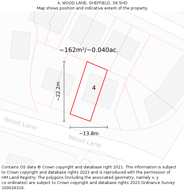 4, WOOD LANE, SHEFFIELD, S6 5HD: Plot and title map