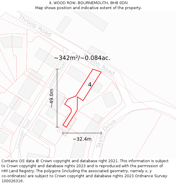 4, WOOD ROW, BOURNEMOUTH, BH8 0DN: Plot and title map