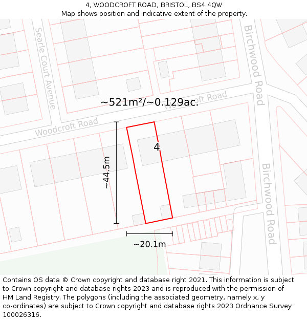 4, WOODCROFT ROAD, BRISTOL, BS4 4QW: Plot and title map