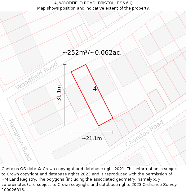 4, WOODFIELD ROAD, BRISTOL, BS6 6JQ: Plot and title map