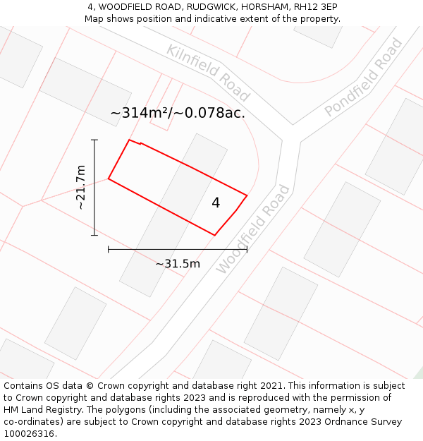 4, WOODFIELD ROAD, RUDGWICK, HORSHAM, RH12 3EP: Plot and title map