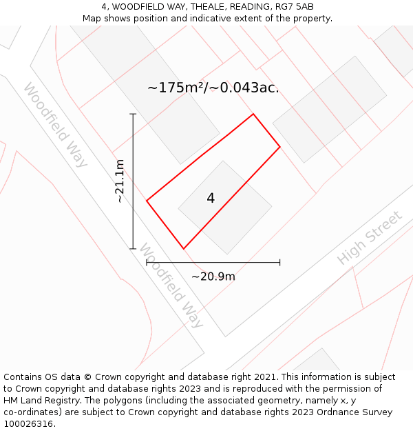 4, WOODFIELD WAY, THEALE, READING, RG7 5AB: Plot and title map