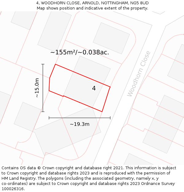 4, WOODHORN CLOSE, ARNOLD, NOTTINGHAM, NG5 8UD: Plot and title map