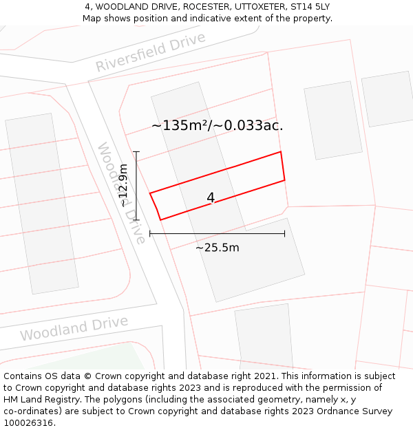 4, WOODLAND DRIVE, ROCESTER, UTTOXETER, ST14 5LY: Plot and title map