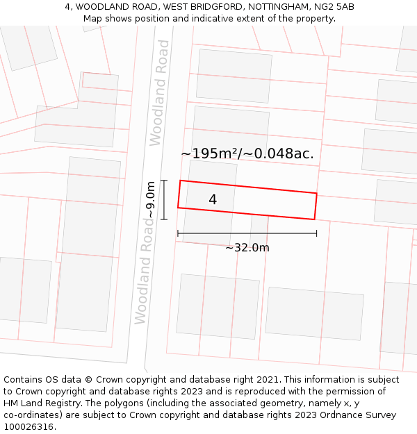 4, WOODLAND ROAD, WEST BRIDGFORD, NOTTINGHAM, NG2 5AB: Plot and title map