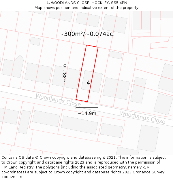 4, WOODLANDS CLOSE, HOCKLEY, SS5 4PN: Plot and title map