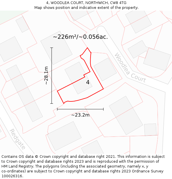 4, WOODLEA COURT, NORTHWICH, CW8 4TG: Plot and title map