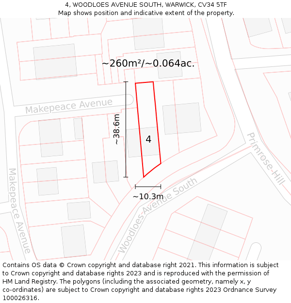 4, WOODLOES AVENUE SOUTH, WARWICK, CV34 5TF: Plot and title map