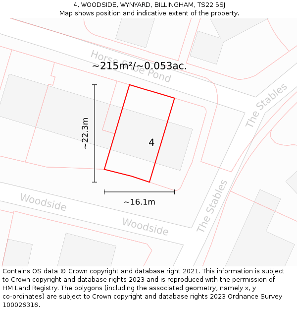 4, WOODSIDE, WYNYARD, BILLINGHAM, TS22 5SJ: Plot and title map