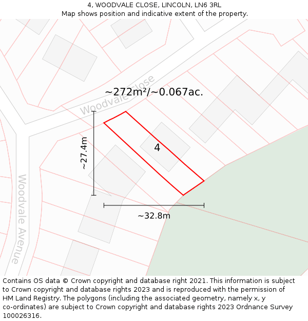 4, WOODVALE CLOSE, LINCOLN, LN6 3RL: Plot and title map