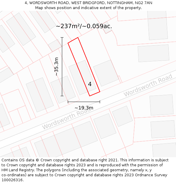 4, WORDSWORTH ROAD, WEST BRIDGFORD, NOTTINGHAM, NG2 7AN: Plot and title map