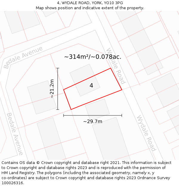 4, WYDALE ROAD, YORK, YO10 3PG: Plot and title map