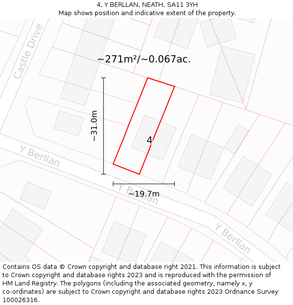 4, Y BERLLAN, NEATH, SA11 3YH: Plot and title map