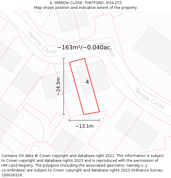 4, YARROW CLOSE, THETFORD, IP24 2TZ: Plot and title map