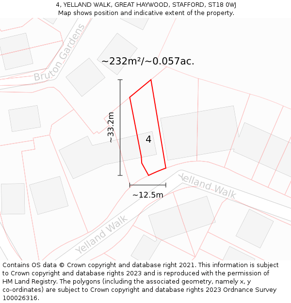 4, YELLAND WALK, GREAT HAYWOOD, STAFFORD, ST18 0WJ: Plot and title map