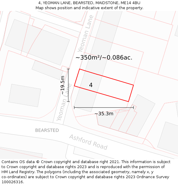 4, YEOMAN LANE, BEARSTED, MAIDSTONE, ME14 4BU: Plot and title map