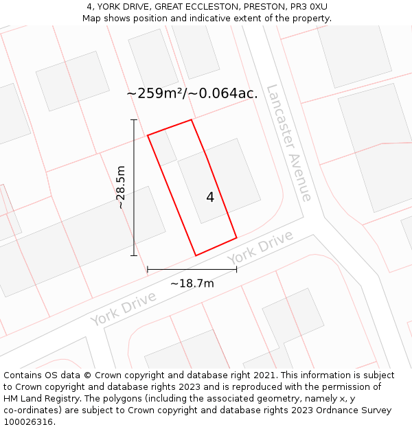 4, YORK DRIVE, GREAT ECCLESTON, PRESTON, PR3 0XU: Plot and title map