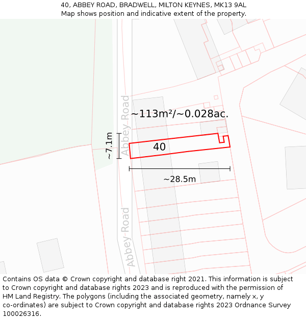 40, ABBEY ROAD, BRADWELL, MILTON KEYNES, MK13 9AL: Plot and title map